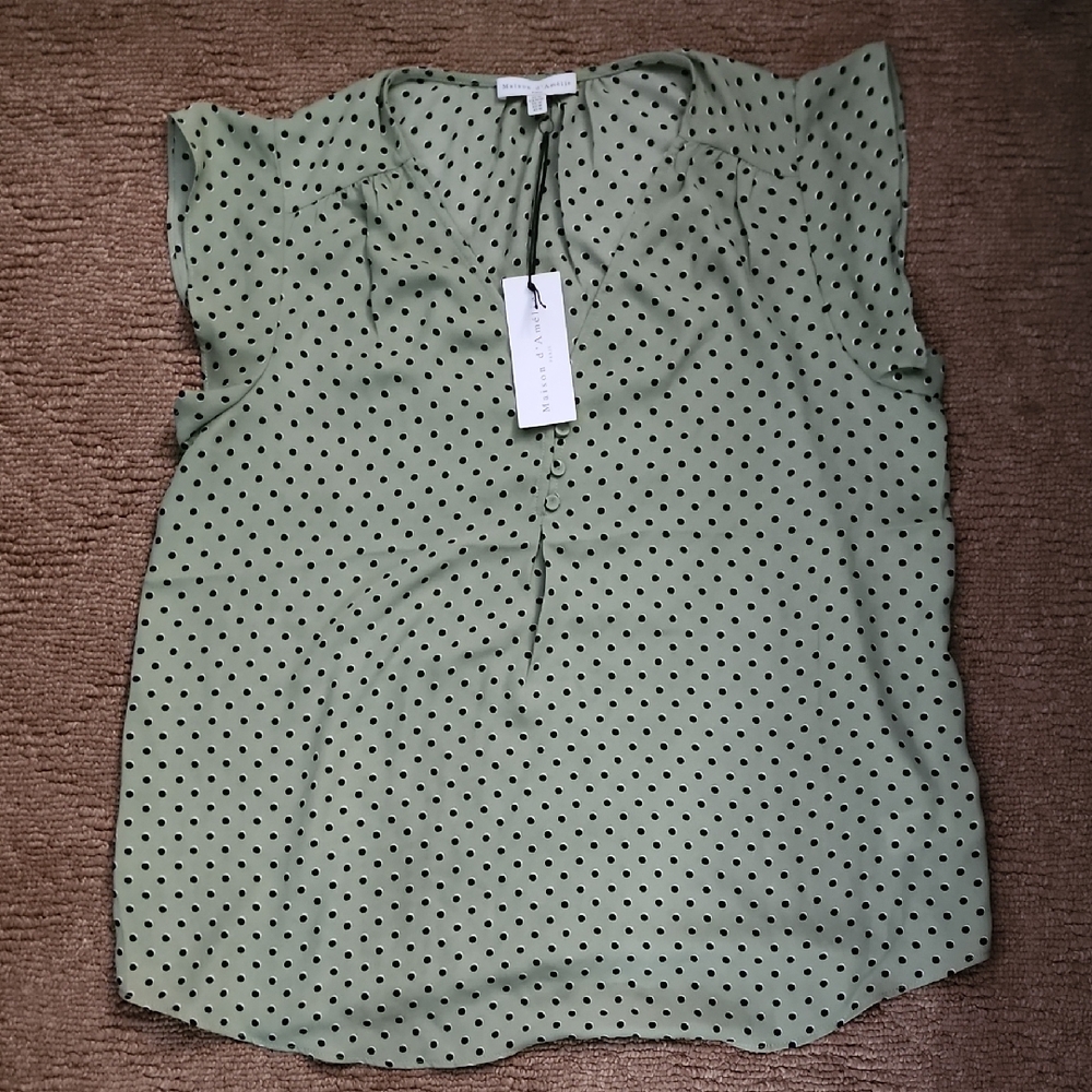 Elegant Olive Polka Dot Blouse